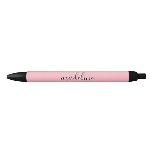 Chic Dusty Blush Pink met zwarte Calligrafienaam Zwarte Inkt Pen (Voorkant)