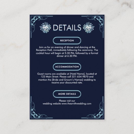 Chic Dusty Lichtblauw Bloemen Marine Trouwdetails Informatiekaartje (Voorkant)