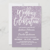 Chic Dusty Paars Grey Faux Glitter Ombre Wedding Kaart (Voorkant)