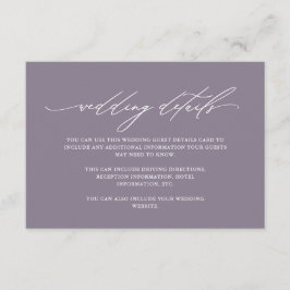 Chic Dusty Paarse Details met Kalligrafie Informatiekaartje