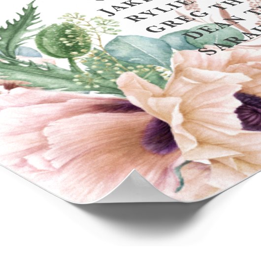 Chic Dusty Pink Blush Floral Wedding Seating Chart Poster (Hoek)