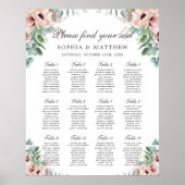 Chic Dusty Pink Blush Floral Wedding Seating Chart Poster (Voorkant)