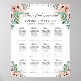 Chic Dusty Pink Blush Floral Wedding Seating Chart Poster
