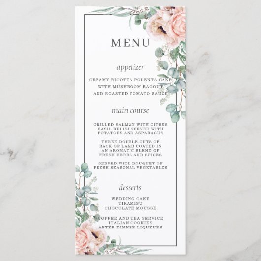 Chic Dusty Pink Blush Rozen Poppy Floral Wedding Programmakaart (Voorkant)
