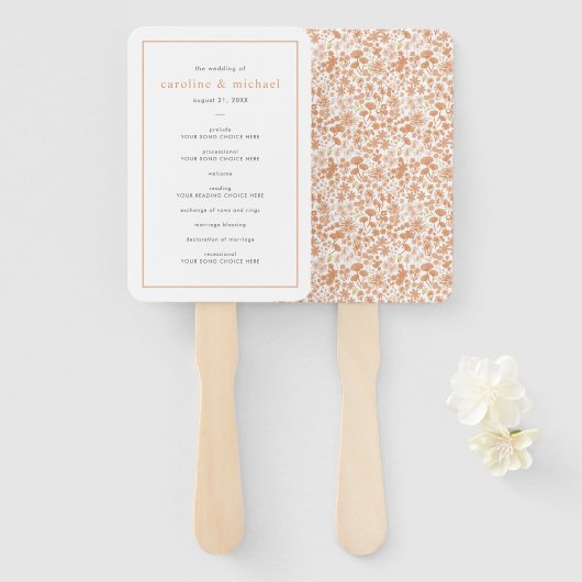 Chic Dusty Pink Ditzy Floral Wedding Programme Handwaaier (Voorkant en achterkant)