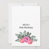 Chic Dusty Pink Flora Roos Gold 16e verjaardag Kaart (Achterkant)
