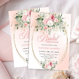 Chic Dusty Pink Floral Bridal Shower Invitation Kaart