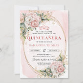 Chic Dusty Pink Floral Eucalyptus Quince Invites Kaart (Voorkant)