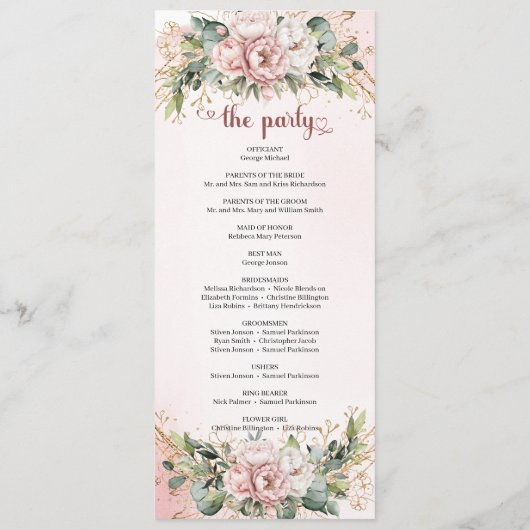 Chic Dusty Pink Floral Eucalyptus Wedding Program Programmakaart (Achterkant)