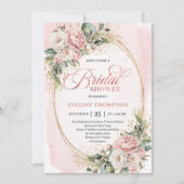 Chic Dusty Pink Floral Gold Glitter Bridal Shower Kaart (Voorkant)