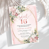Chic Dusty Pink Flowers Eucalyptus 16th Birthday  Kaart