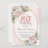 Chic Dusty Pink Flowers Eucalyptus 80th Birthday  Kaart (Voorkant)