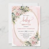 Chic Dusty Pink Flowers Eucalyptus Baby Shower Gir Kaart (Voorkant)