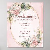 Chic Dusty Pink Flowers Gold Glitter Welcome Sign Poster (Voorkant)