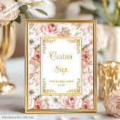 Chic Dusty Pink Flowers Gold Trouwtafel Teken Poster