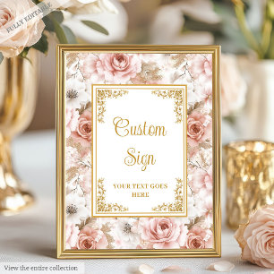 Chic Dusty Pink Flowers Gold Trouwtafel Teken Poster