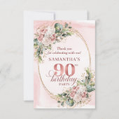 Chic Dusty Pink Gold Eucalyptus 90th Thank You Bedankkaart (Voorkant)