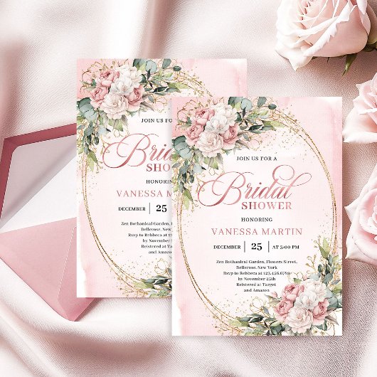 Chic Dusty Pink Greenery Bridal Shower Invitation Kaart