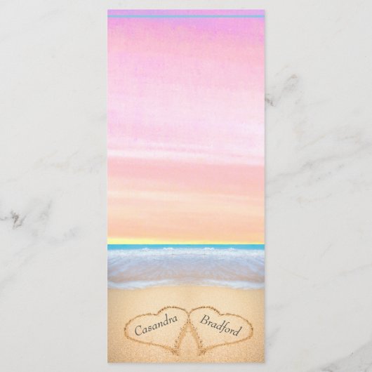 Chic Dusty Pink Paarse 2 hart strand bruiloft Menu (Achterkant)