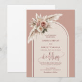 Chic Dusty Pink Pampas Roses Wedding Invitation Kaart (Voorkant / Achterkant)