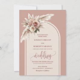 Chic Dusty Pink Pampas Roses Wedding Invitation Kaart