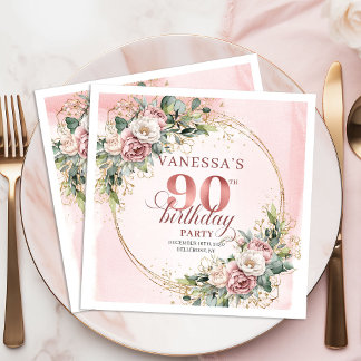 Chic Dusty Pink Rose Gold Boho 90th Birthday Party Servet