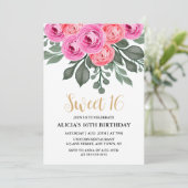 Chic Dusty Pink Rose Groen Sweet 16 Verjaardag Kaart (Staand voorkant)
