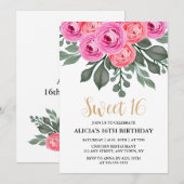 Chic Dusty Pink Rose Groen Sweet 16 Verjaardag Kaart (Voorkant / Achterkant)