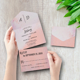 Chic dusty roos All in One Wedding Invite All In One Uitnodiging