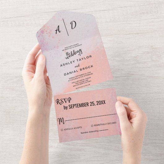 Chic dusty roos All in One Wedding Invite All In One Uitnodiging (Afscheurbaar)