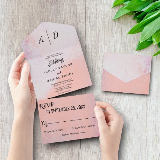 Chic dusty roos All in One Wedding Invite Uitnodiging