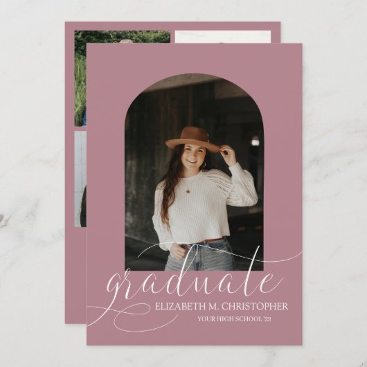 Chic Dusty Roos Arch 5 Foto Collage Afstuderen Aankondiging (Voorkant / Achterkant)