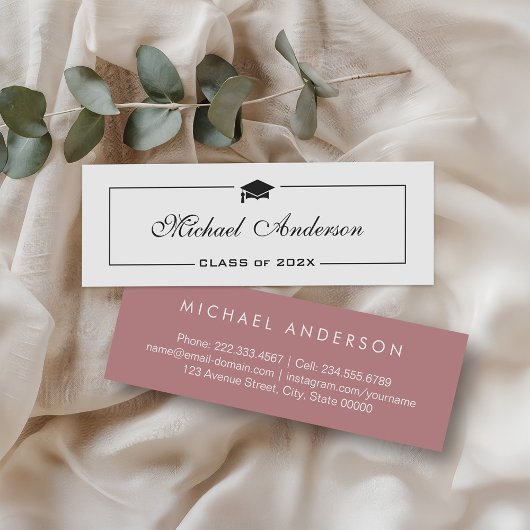 Chic Dusty Roos en Wit Afstuderen Contact Contactkaartje