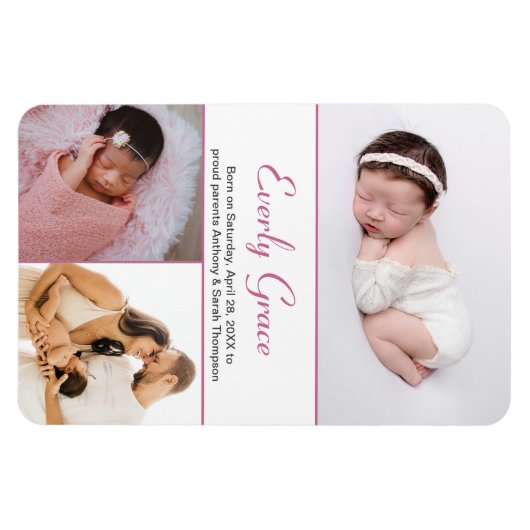 Chic Dusty Roos Roze Script Name Baby Girl Foto's Magneet (Horizontaal)