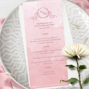 Chic Dusty Roos Waterverf, Monogram Weddenschap Me Menu