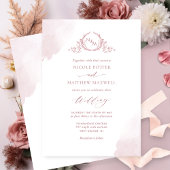 Chic Dusty Roos Waterverf Stains Monogram Weddensc Kaart