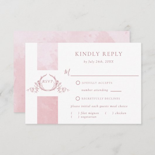 Chic Dusty Roos Waterverf Wedding Monogram RSVP (Voorkant / Achterkant)