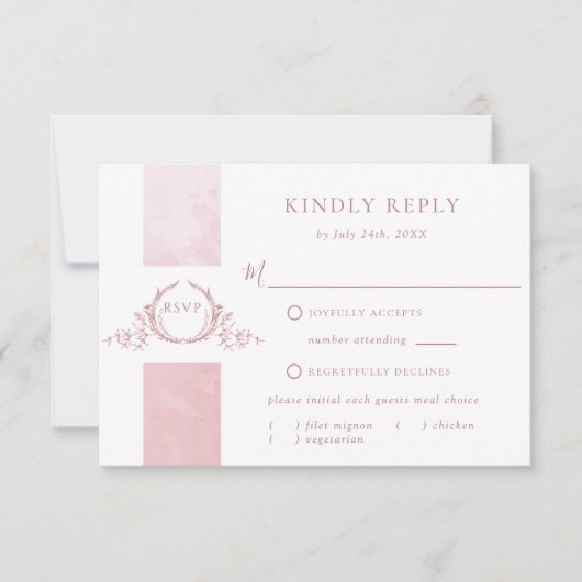 Chic Dusty Roos Waterverf Wedding Monogram RSVP Kaartje (Voorkant)
