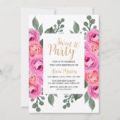 Chic Dusty Roze Rose Groen Goud Sweet 16 Party Kaart (Voorkant)