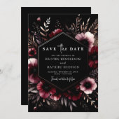 Chic Earthy Bourgondische bruiloft Save The Date (Voorkant / Achterkant)