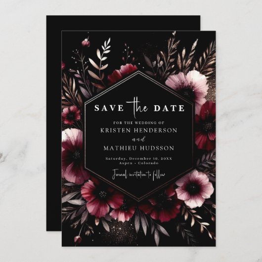 Chic Earthy Bourgondische bruiloft Save The Date (Voorkant / Achterkant)