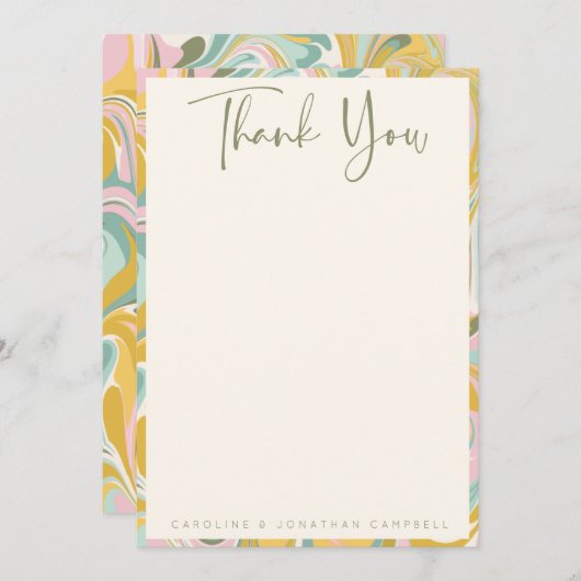 Chic Earthy Pastel Abstract Marble Custom Wedding Bedankkaart (Voorkant / Achterkant)