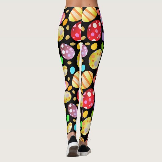 Chic Easter Eggs Patroon Zwart Leggings (Achterkant)