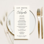 Chic Eat Drink Celebrate Cream Bruiloft Menu<br><div class="desc">Chique licht creme menu voor uw bruiloft receptie,  verlovingsfeest,  repetitie diner en andere feesten met "Eat,  Drink & Celebrate" in een mix van elegante serif typografie en een modern script,  uw aangepaste menu in eenvoudige typografie,  en uw namen en de datum van het evenement.</div>