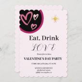 Chic Eat, Drink en Love Valentijnsdag Party Kaart (Voorkant / Achterkant)