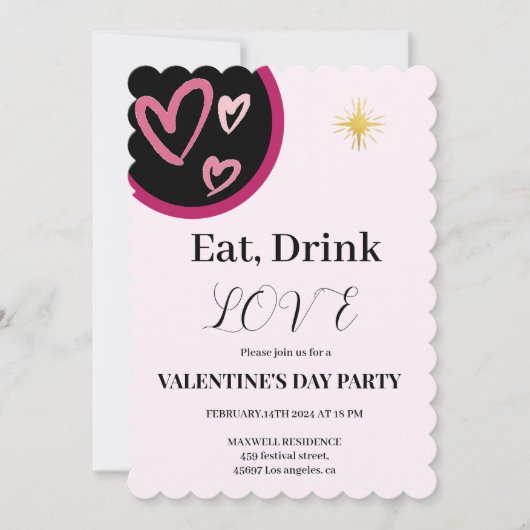 Chic Eat, Drink en Love Valentijnsdag Party Kaart (Voorkant)