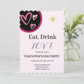 Chic Eat, Drink en Love Valentijnsdag Party Kaart (Staand voorkant)