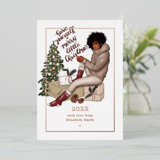 Chic Ebony Prettig Klein Kerstfeest Folie Feestdagenkaart (Staand Voorkant)