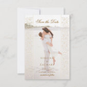 Chic Ecru Scrollwork Photo Wedding Save the Date (Voorkant)