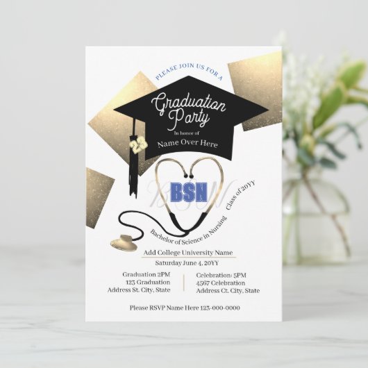 Chic Editable Nurse Graduation Party Kaart (Staand voorkant)